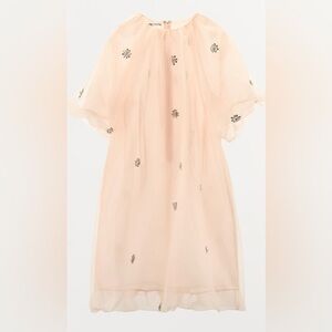 ZARA ORGANZA JEWEL DRESS PINK SZ SMALL
